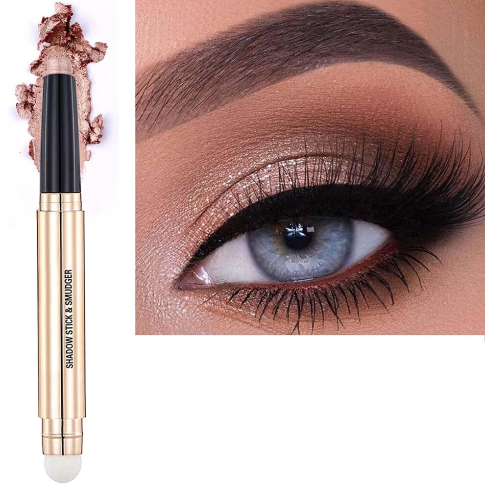 Twlbxmg Cream,Gold Rose Gold Eyeshadow Stick And Sponge Brush Cream Shimmer Smooth Eyeshadow Pencil Hypoallergenic Waterproof Eye Shadow Eyeliner Highlighter Stick Prime