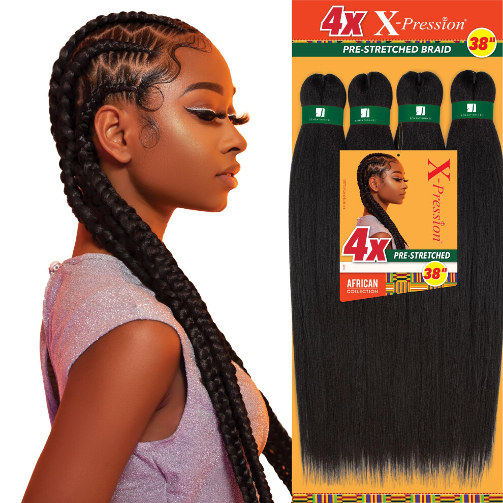 Sensationnel Unisex Xpression Prestretched Braiding Hair - 4X Xpression 38 Inch Kanekalon Flame Retardant Smooth Yaki Braid - 4X X-Pression 38 Inch (1 Pack