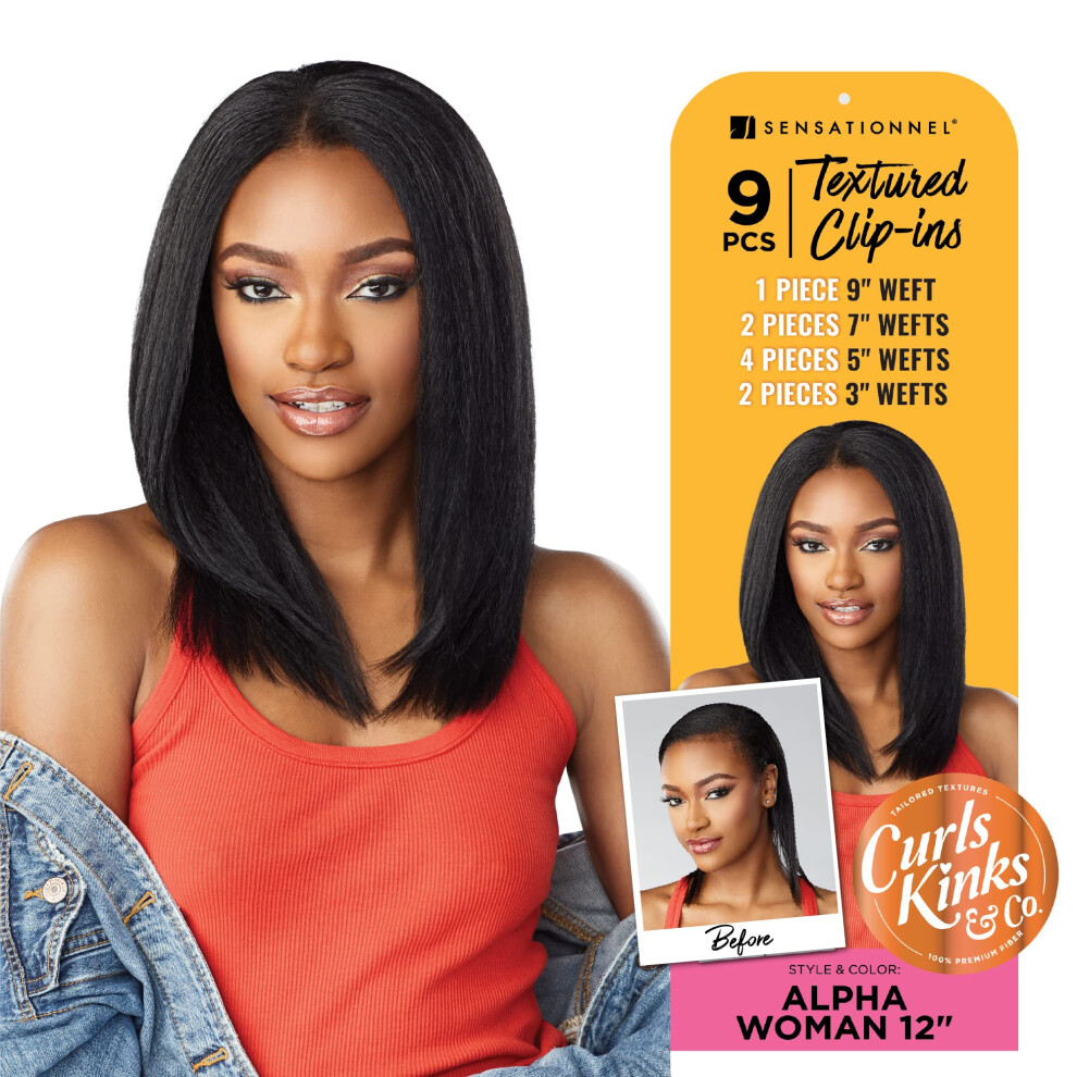 Sensationnel Unisex Clip In Alpha Woman - Ckandco 12 Inch Textured Clip In 9 Piece Pack Adds Volume Protective Style - Curls Kinks And Co Alphawoman 12 - (T2
