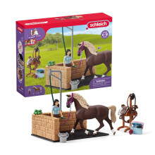 SCHLEICH HORSE CLUB - Playage de cheval de lavage questre de 19 pices avec des figurines de cheval et de cavaliers Stand avec un tuyau pivot