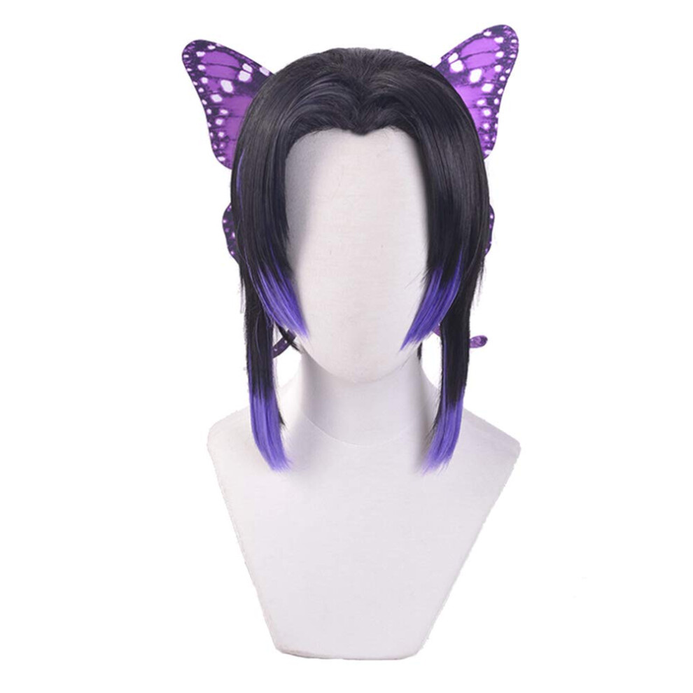 Sunxxcos Unisex High Temperature Fiber Men And Women For Male Party Halloween Kimetsu No Yaiba Short Cosplay Wigs Synthetic (Kochou Shinobu)