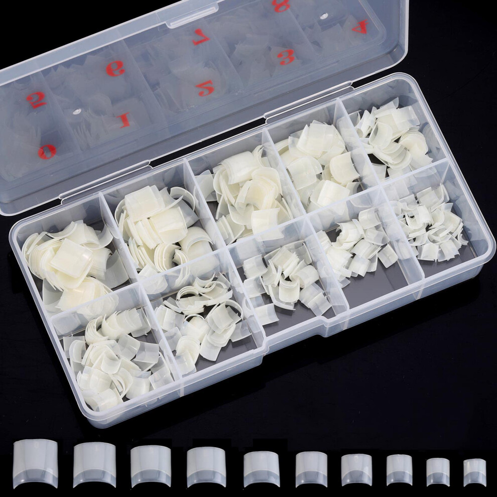 Ohlove Square Nail Tips Half Cover 500Pcs Clear Acrylic Nails French Short False Nails With Box (Natural)