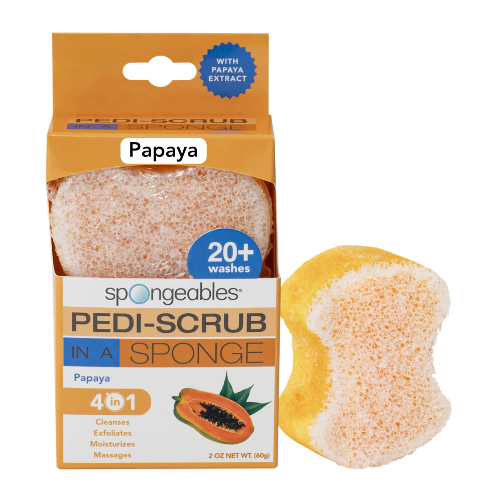 Esponjas Spongables Pedi Scrub Foot Exfoliating 20+ Wash Sponge Papaya 1 Count