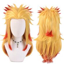 SUNXXCOS Hoge Temperatuur Vezel Mannen en vrouwen Voor mannelijke Party Halloween Kimetsu geen Yaiba korte cosplay pruiken synthetisch (Rengoku Kyouj