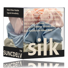 Suncdelv Silk 100% Silk Scrunchies for Hair 22 Momme Hair Ties for Anti-Crease & Breakage Natural Women Hair Accessories Fashion Hairbands 3PCS(Pink