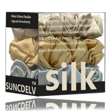Suncdelv Silk 100% Silk Scrunchies for Hair 22 Momme Hair Ties for Anti-Crease & Breakage Natural Women Hair Accessories Fashion Hairbands 3PCS(Grey