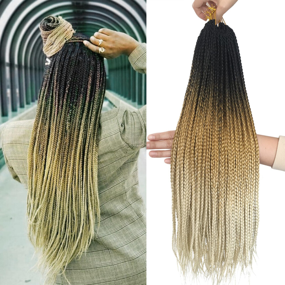 Chicmoi T1b/27/613 Box Braid Crochet Hair Blonde Goddess Crochet Braids 20 Inch Three Tone Ombre Blonde Crochet Box Braids Pre-Looped Crochet Hair For Black W