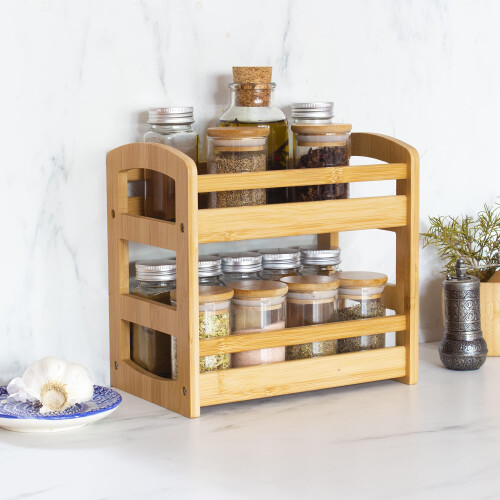 Totally Bamboo 2 Shelf Spice Caddy Organizer Rack for Kitchen Countertop or Cupboard 1