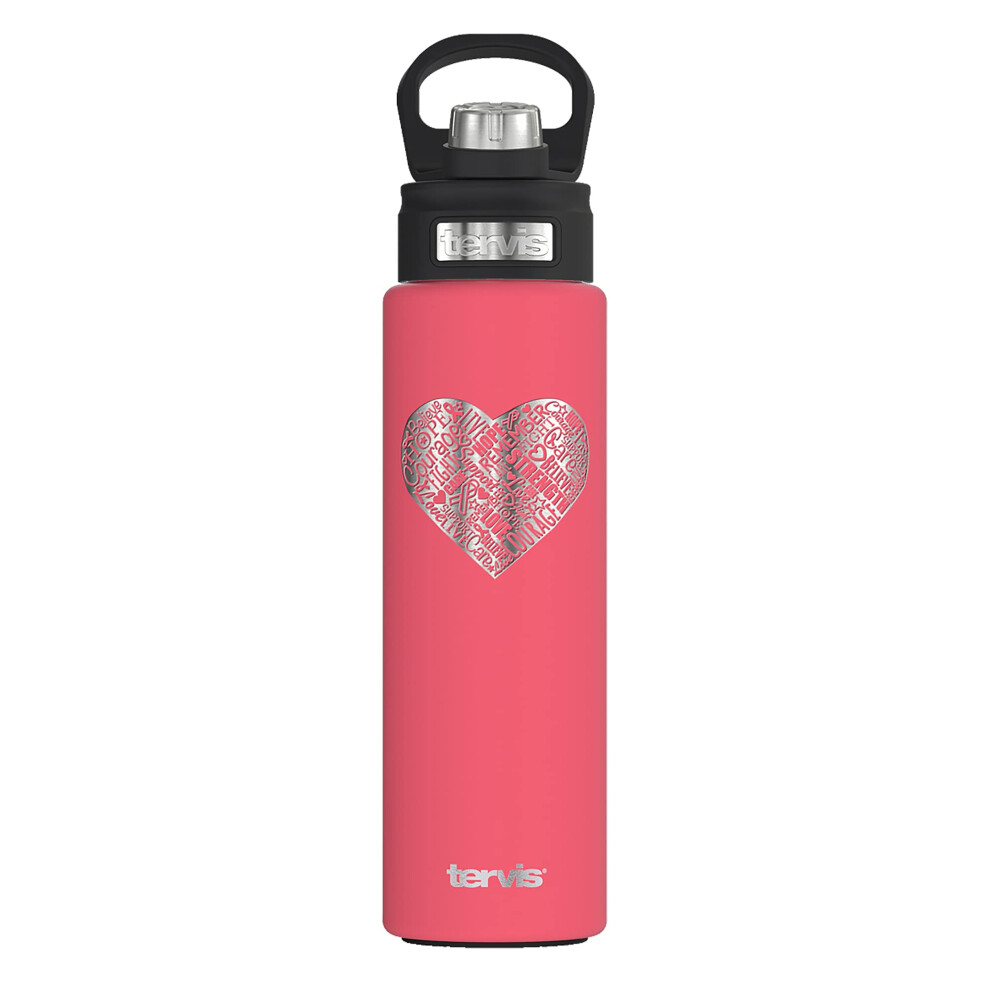 Tervis Brustkrebs-Bewusstsein Pink Ribbon Herzgravur, Dreiwandiger Isolierter Reisebecher, Halt Getranke Kalt, 24 Oz Weithalsflasche, Berry Blu-image
