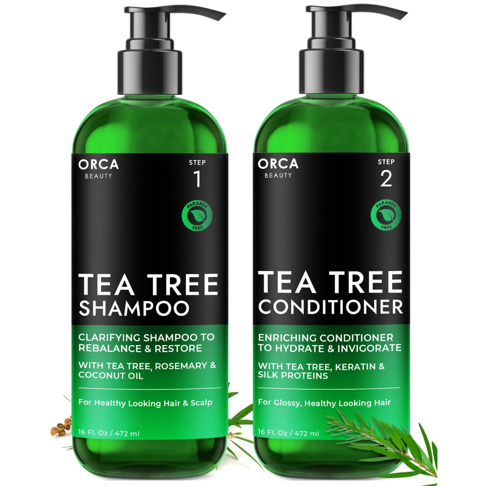 Orca Beauty Tea Tree Oil Shampoo And Conditioner Set For Oily Hair Dry Scalp & Dandruff - 2X16oz For Men & Women