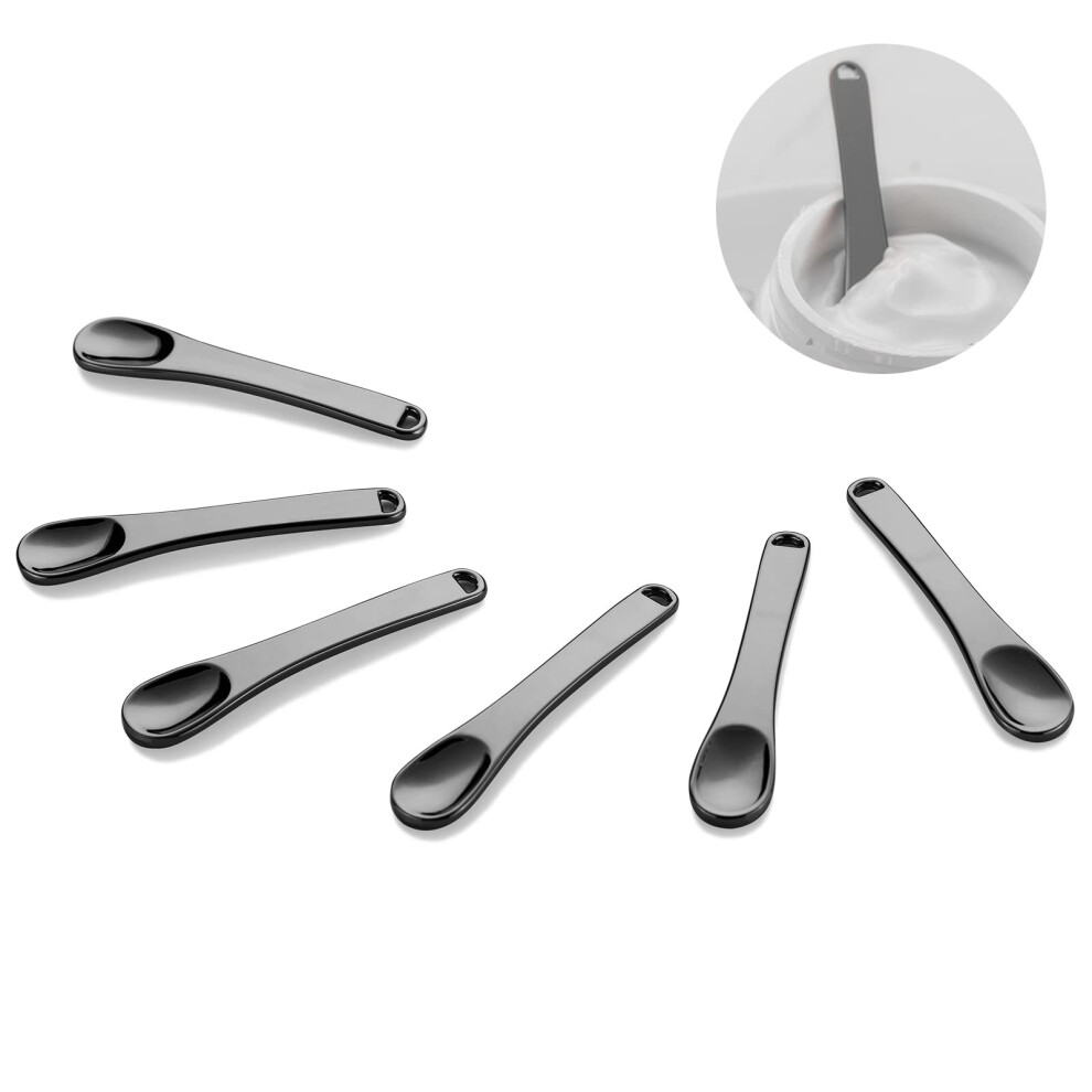 Tekson Cream/Black 6 Pieces Metal Cosmetic Skincare Spatula Mini Mask Facial Reusable Scoop Makeup Beauty Spoons For Lotions Moisturizers(Black)