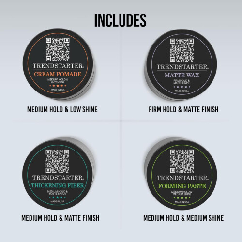 TRENDSTARTER - Matte Premium Pomade Sample Pack - Cream, Wax, Paste, Fiber (Vier 0.25oz Monsters) 1
