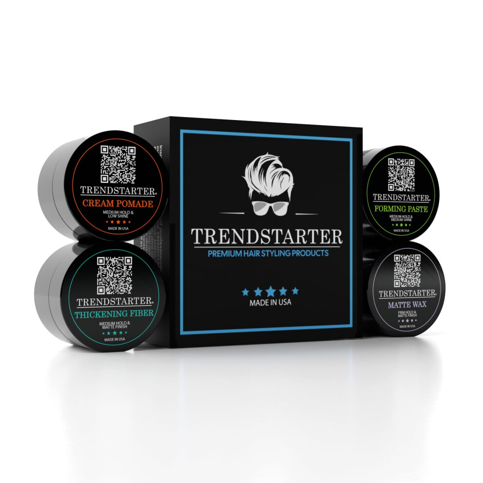 TRENDSTARTER - Men's Matte Premium Pomade Sample Pack - Cream Wax Forming Paste Thickening Fiber (Four 0.25oz Samples in One Box)