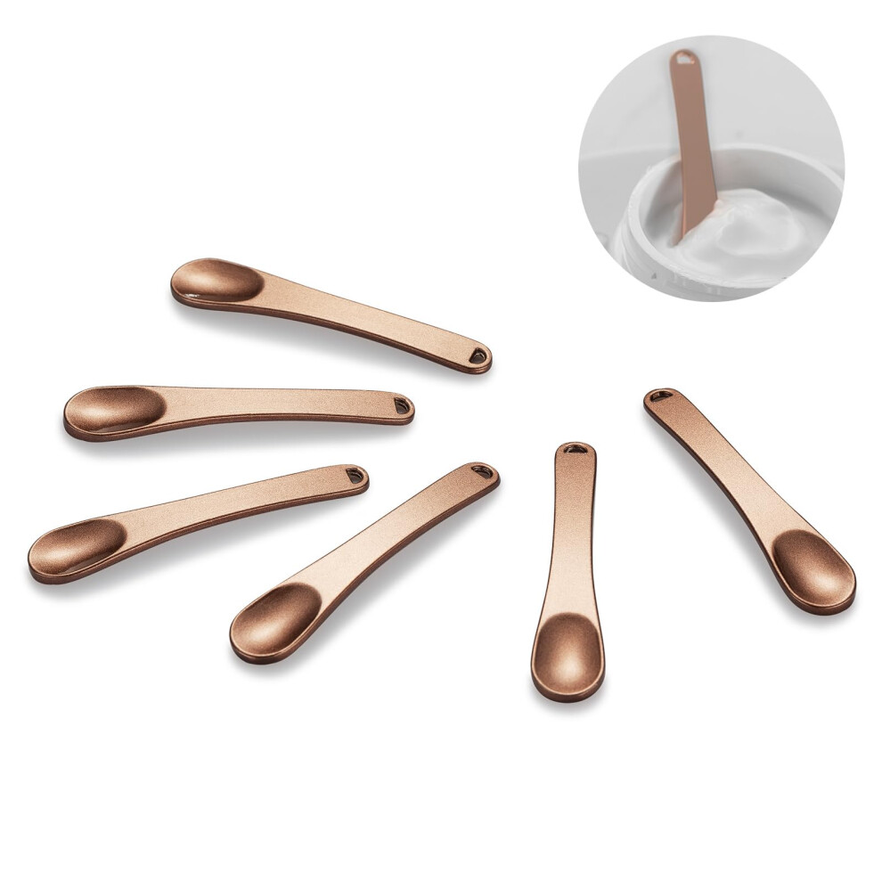 Tekson Cream/Brown 6 Pieces Metal Cosmetic Skincare Spatula Mini Mask Facial Reusable Scoop Makeup Beauty Spoons For Lotions Moisturizers(Brown)