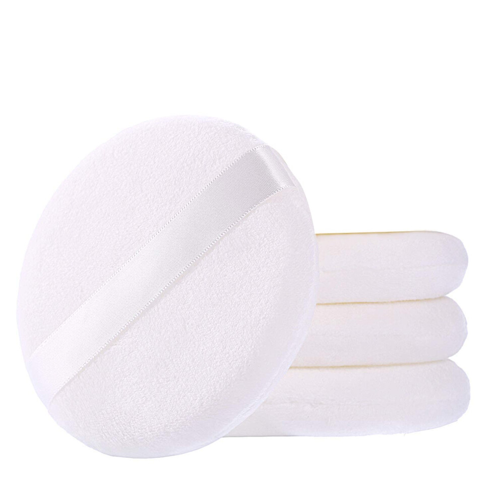 Wsyub White Powder Puff, Powder Puff For Body Powder, Ultra Soft Large Velour Body Loose Powder Puff, 4.13 Inch,4Pcs,, Round