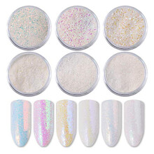 YesLady White Holographic Sequins 3D Nail Art Glitters Powder Manicure Decoration 6Pots