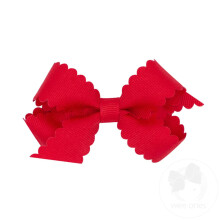 Wee Ones Klassieke Grosgrain-haarstrik voor meisjes met geschulpte randen en effen wikkel midden op een WeeStay-haarclip Mini Rood