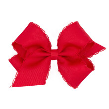 Lazo para el cabello cl   sico de grogr   n con borde de puntada lunar para ni   as Wee Ones en una pinza para el cabello WeeStay, color rojo mediano