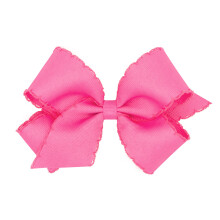 Lazo para el cabello cl   sico de grogr   n con borde de puntada lunar para ni   as Wee Ones en una pinza para el cabello WeeStay, rosa fuerte mediano
