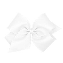 Lazo para el cabello cl   sico de grogr   n con borde de puntada lunar para ni   as Wee Ones en una pinza para el cabello WeeStay, color blanco rey