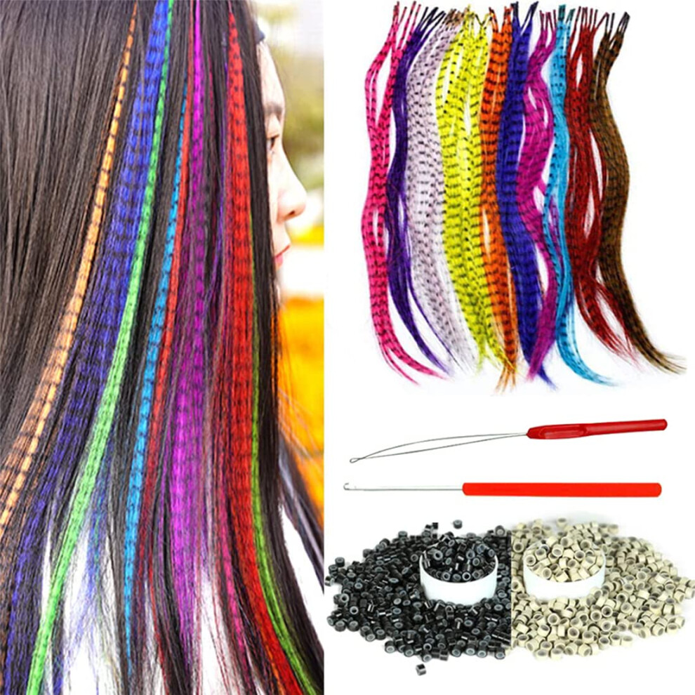 Yudaohair 13Pcs Synthetic Feather Hair Extensions For Women 20Inch Hairpieces With 100Pcs Silicone Micro Link Beads And 2 Crochet Hooks Hair Feathers
