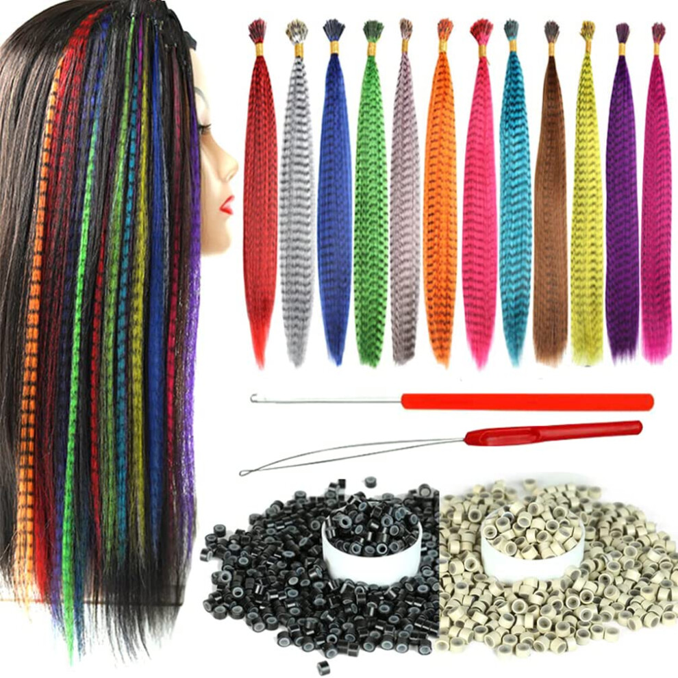 Yudaohair Synthetic Feather Hair Extensions For Women 16 Inch Hairpieces With100pcs Silicone Micro Link Beads And 2 Crochet Hooks Hair Feathers With T