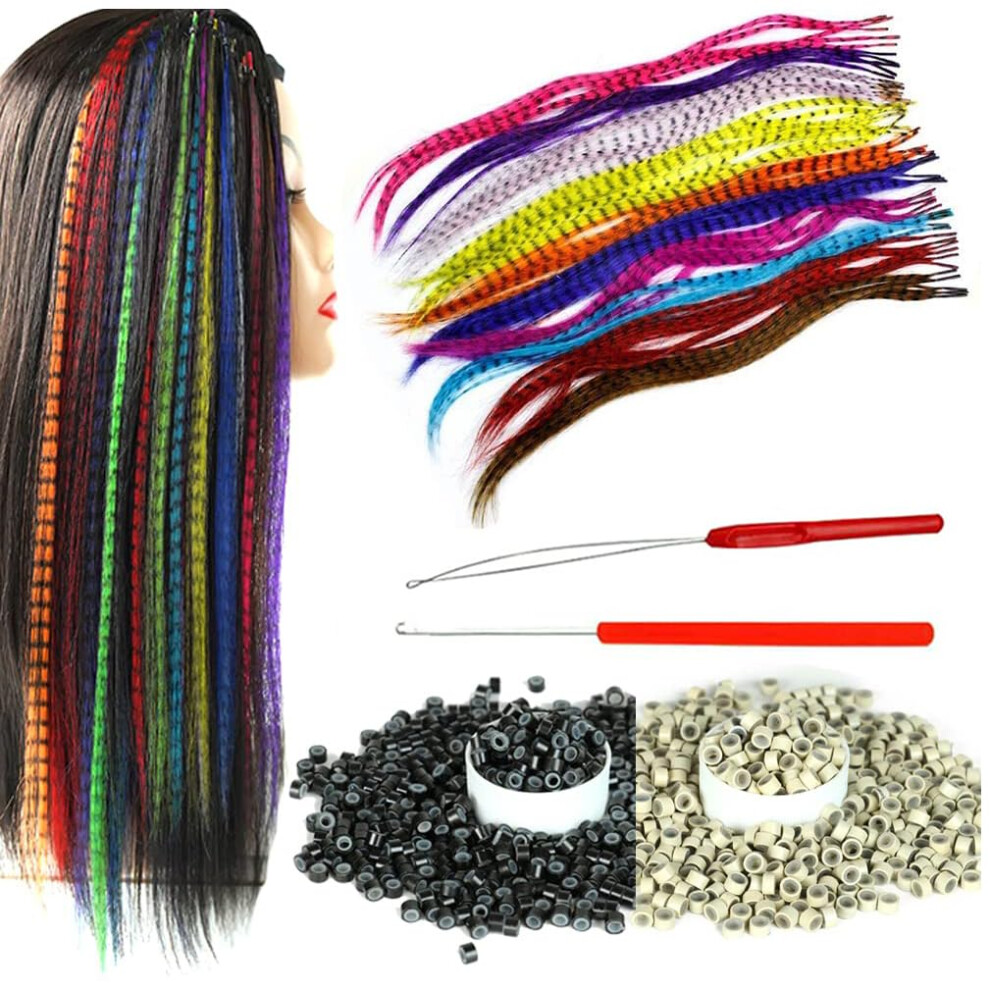 Yudaohair Synthetic Feather Hair Extensions For Women 16 Inch Hairpieces With 100Pcs Silicone Micro Link Beads And 2 Crochet Hooks Hair Feathers With
