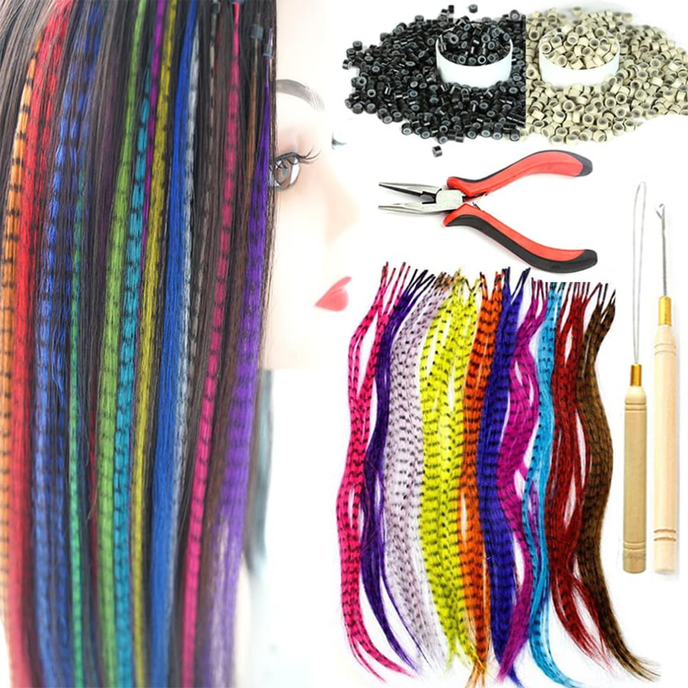 Yudaohair Synthetic Feather Hair Extensions For Women 16 Inch Hairpieces With 100Pcs Silicone Micro Link Beads And 2 Crochet Hooks Hair Feathers With