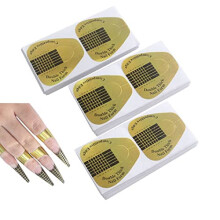 VNC 300Pcs Acrylic Nail Forms Golden Nail Extension Forms Self-Ddhesive Dual Forms for Polygel Nail Tips Guide Horseshoe Gel Nail Stickers for Poly G