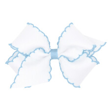 Wee One One Girls 'Grosgrain Moonstitch Edge Edge Bow en un cabello Weestay Central de pelo medio blanco con azul
