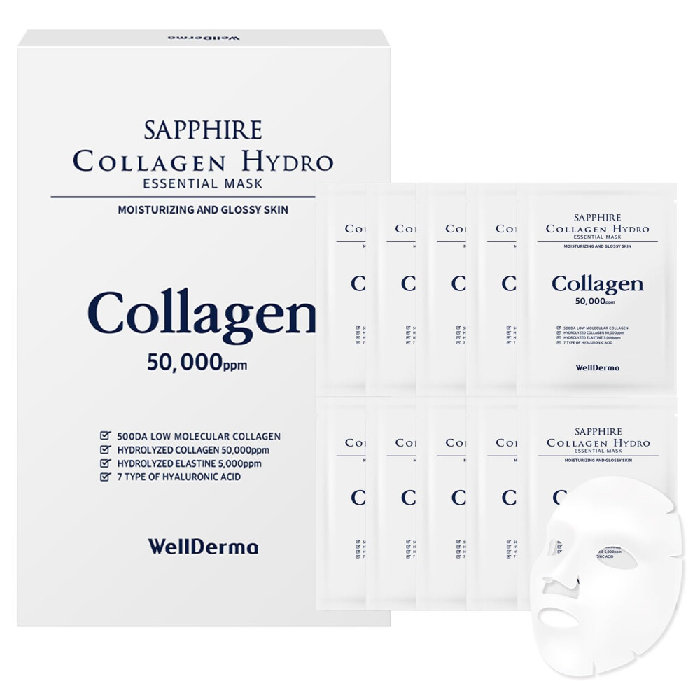 Wellderma Sapphire Collagen Hydro Essential Mask 10 Sheets Skin Soothing Calming