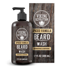 Viking Revolution Spiced Vanilla Beard Wash for Men with Argan Oil and Jojoba Oil - Beard Softener and Strengthener Beard Shampoo with Beard Oil