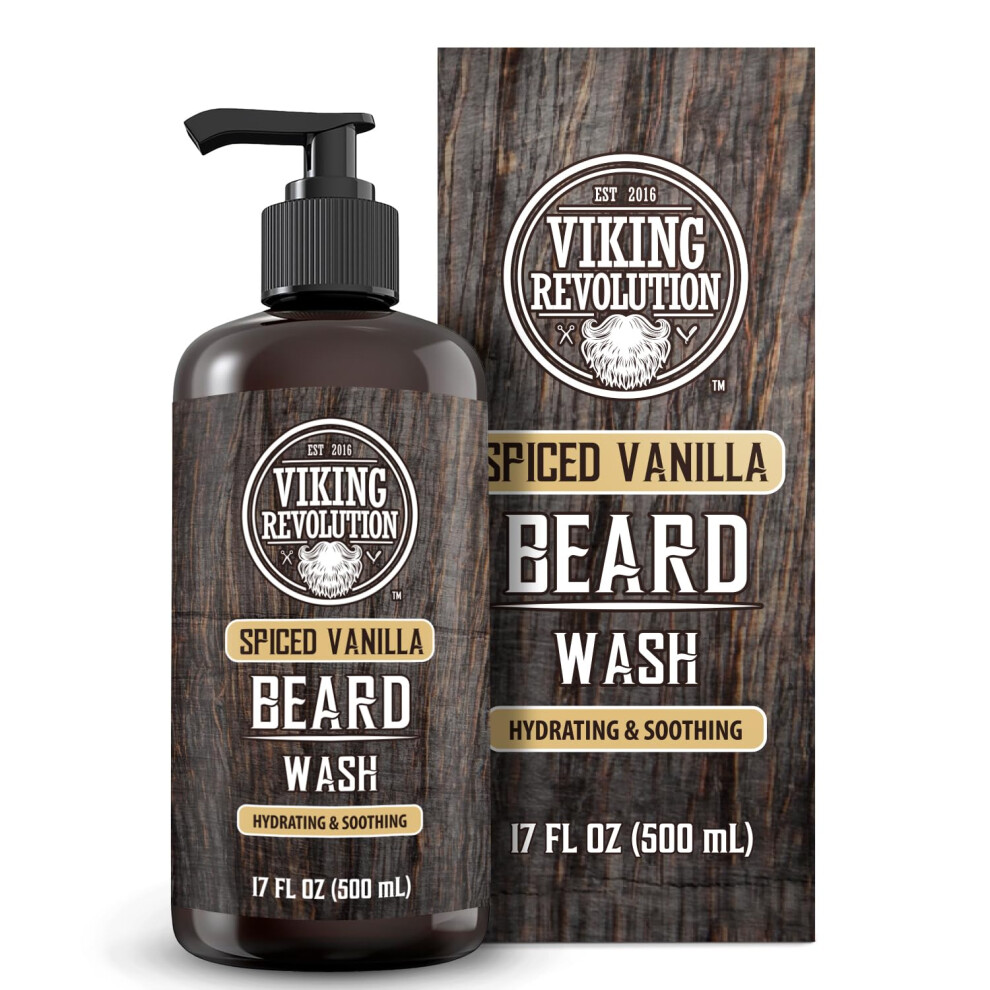 Viking Revolution Spiced Vanilla Beard Wash for Men with Argan Oil and Jojoba Oil - Beard Softener and Strengthener Beard Shampoo with Beard Oil - Bea