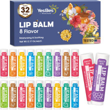 YesBes 32 Pack Lip Balm Natural Lip Balm Bulk with Vitamin E and Coconut Oil Moisturizing Lip Balm for Dry Cracked Lips Lip Balm for Stocking Stuf