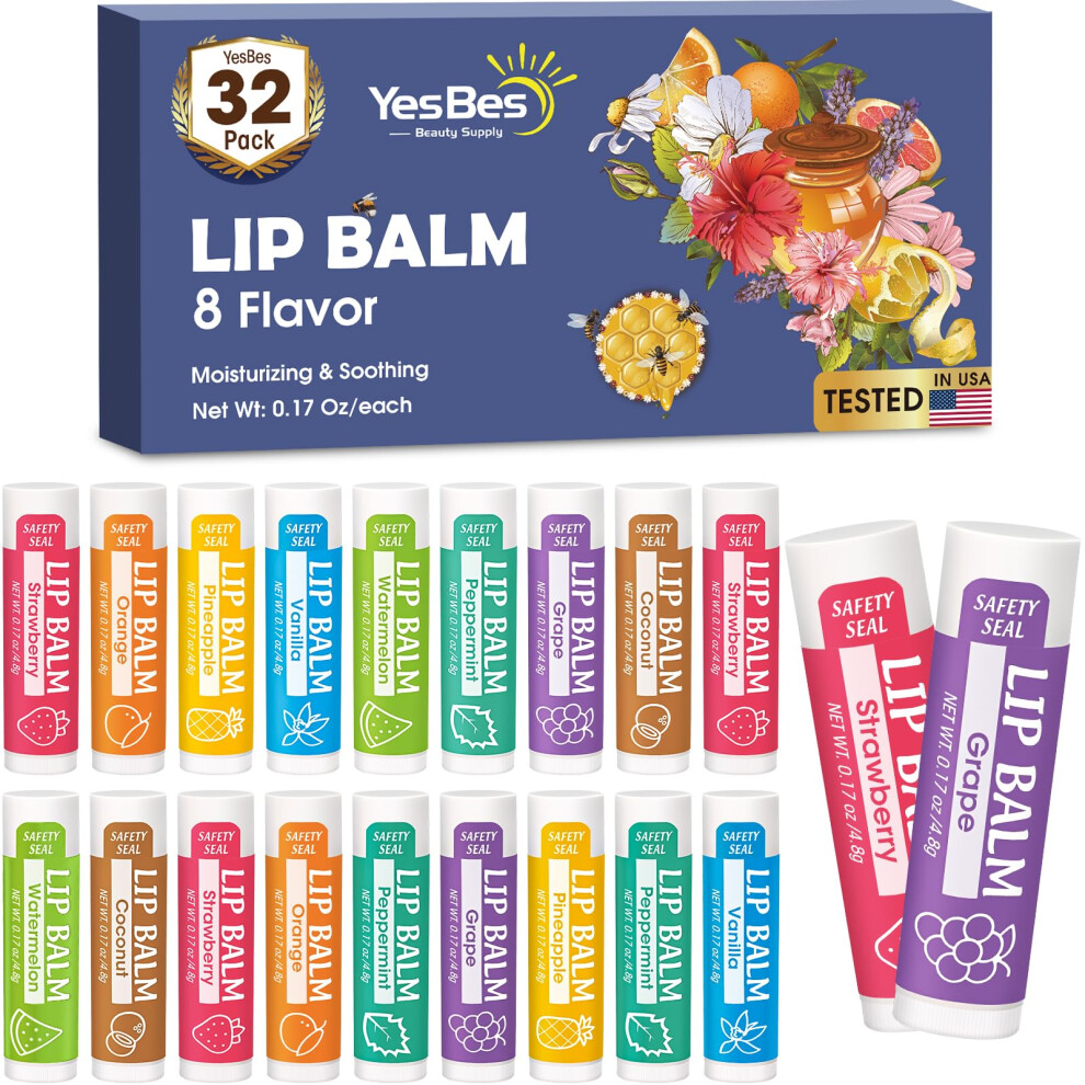 YesBes 32 Pack Lip Balm  Natural Lip Balm Bulk with Vitamin E and Coconut Oil  Moisturizing Lip Balm for Dry Cracked Lips  Lip Balm for Stocking Stuff-image-OPC-PHDTBM5-NEW