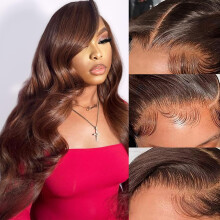 Yumkot 26Inch Chocolate Brown 13x6 Body Wave Lace Front Wigs Human Hair Pre Plucked 180% Density HD Full Lace Frontal Wigs with Baby Hair Colored Wigs