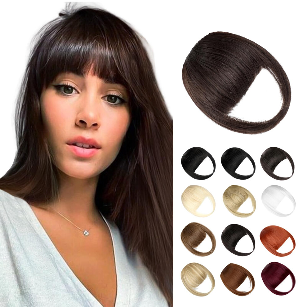 Wodelanle Unisex Brown Bangs Hair Clip In Bangs Fake Bangs Natrual Clip On Bangs Medium Faux Bangs Easy Clip In Hair Extenisons French Bangs Fringe With Tem