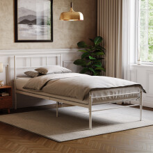 (Single, White) Dorset Metal Bed Frame with Modern Headboard