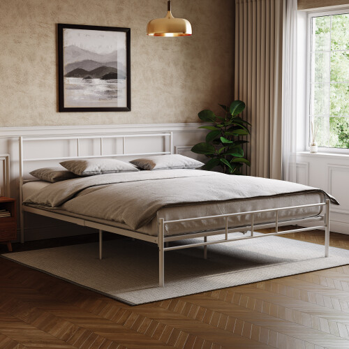 Vida Designs (King Size, White) Dorset Metal Bed Frame with Modern Headboard