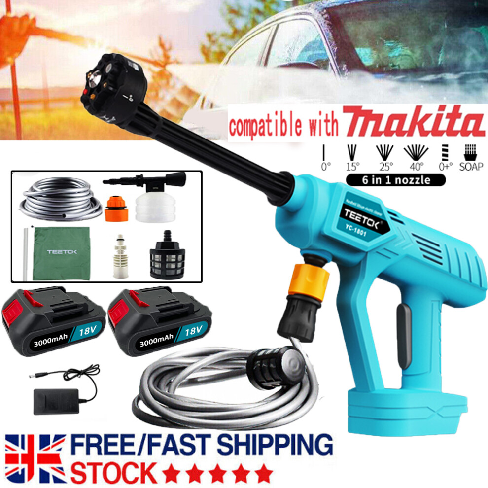 Cordless High Pressure Washer Gun Car Cleaner+2Battery+Charger-Makita 18V Compatible