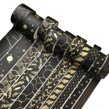 10 Rollen Klebeband-Set mit Goldfoliendruck, dekorative Klebebänder für Kunst, Basteln, Tagebücher, Planer, Sammelalben, Verpackungen – Stil 1