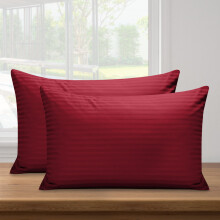 (Pillowcases Pair, Burgundy) 4PC Stripe Duvet Quilt Cover Luxury Hotel Quality Bedding Set