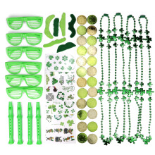 50-teiliges Party-Geschenkset für den St. Patrick's Day, inklusive Brille, Bart, Goldmünze, Flöte, Tattoo, Aufkleber, Halskette.