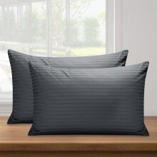 (Pillowcases Pair, Charcoal) 4PC Stripe Duvet Quilt Cover Luxury Hotel Quality Bedding Set