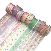 10 Rollen Klebeband-Set mit Goldfoliendruck, dekorative Bänder für Kunst, Basteln, Tagebücher, Planer, Sammelalben, Verpackungen – Stil 5