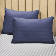 (Pillowcases Pair, Washed Blue) 4PC Stripe Duvet Quilt Cover Luxury Hotel Quality Bedding Set