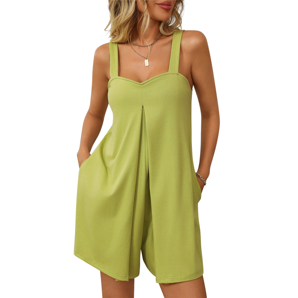 Combinaison d'été décontractée sans manches pour femme, short ample, salopette avec poches, vêtements verts, taille S