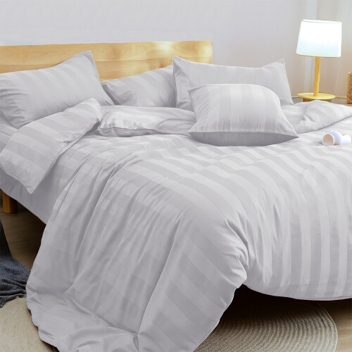 Imperial Rooms (Double, White) Luxury Stripe Duvet Cover Bedding Set Fitted Sheet 2