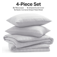 (Double, White) Luxury Stripe Duvet Cover Bedding Set Fitted Sheet