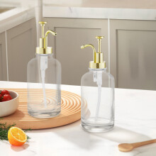 (Gold + Transparent) 2PCS Clear Coffee Syrup Dispensers with Elegant Pumps